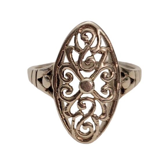 Sterling Silver 925 Oval Filigree Ring Size 7 E893 - Picture 1 of 9